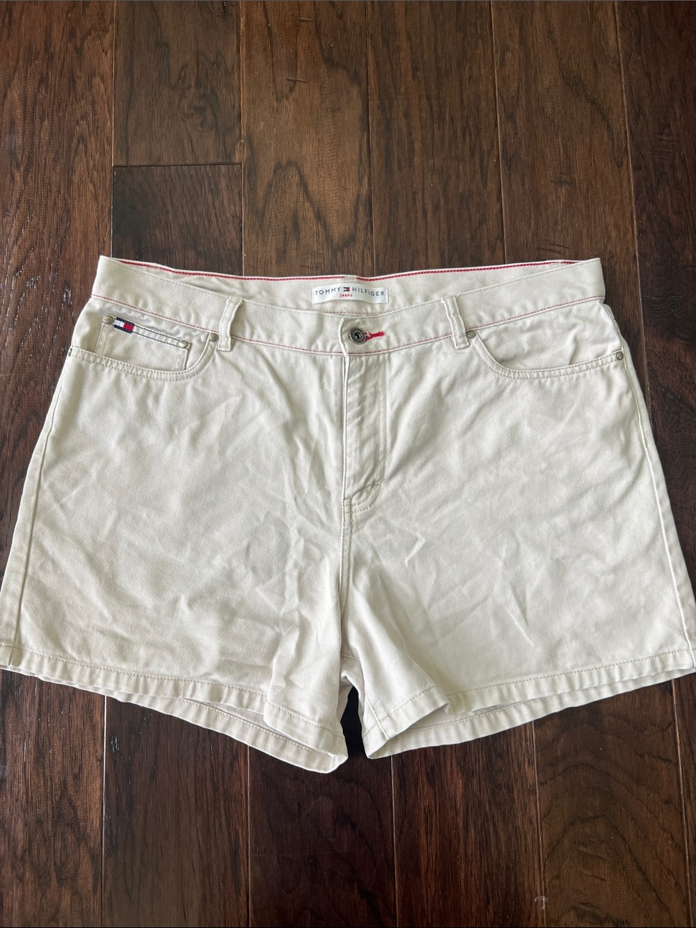 Tommy Hilfiger Cream Women's 16 Denim Shorts with Subtle Flag Detail Y2K